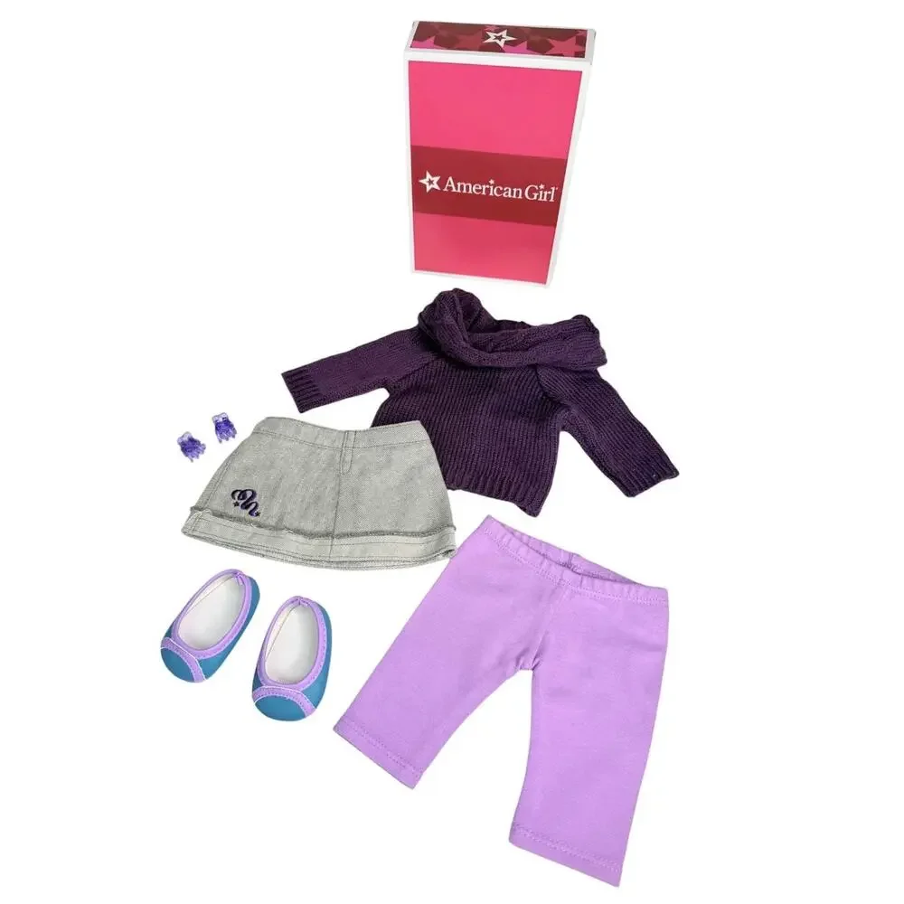 American Girl McKenna School Outfit Sweater Skirt Shoes Leggings Hair Clips Box